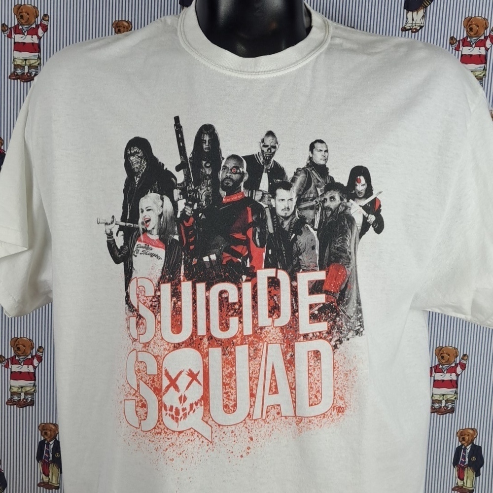 DC Comics Suicide Squad official tag graphic red & white casual movie t-shirt